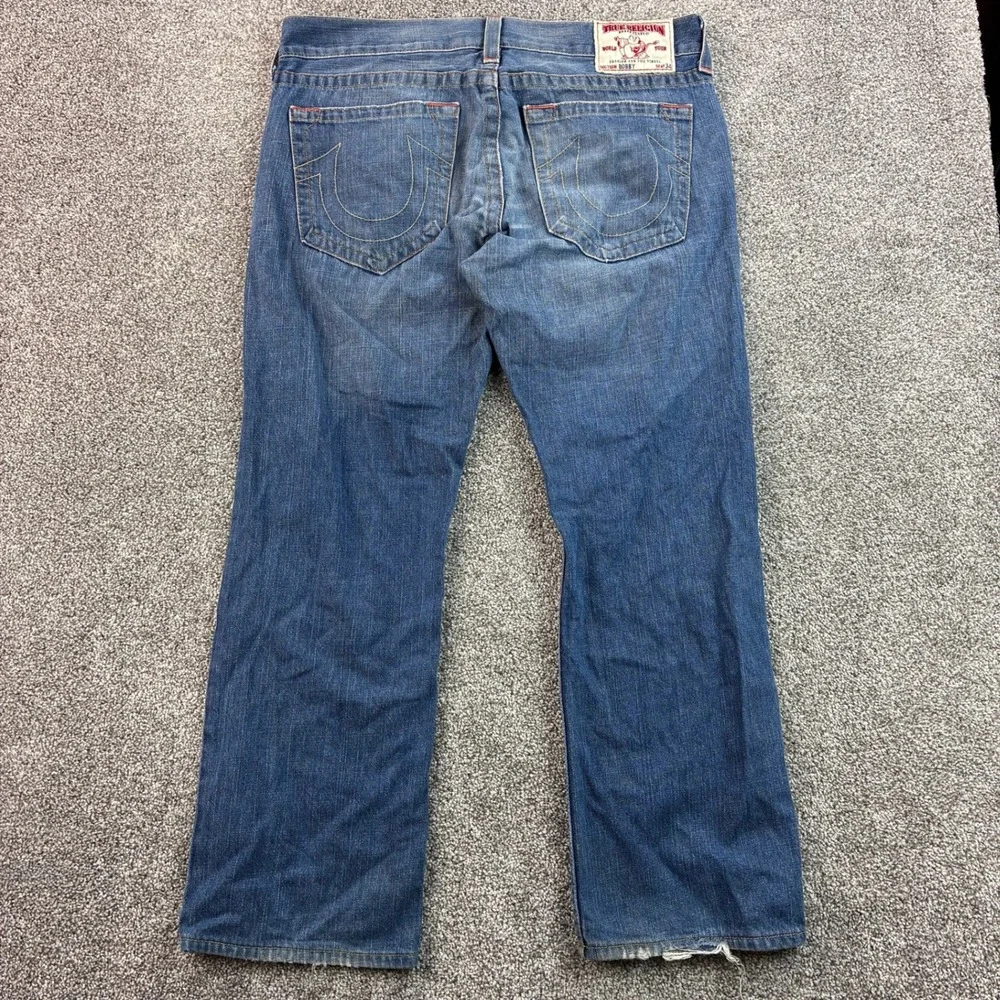 Vintage True Religion Bobby Jeans Mens 36x30 Blue Cotton Distressed Straight Leg